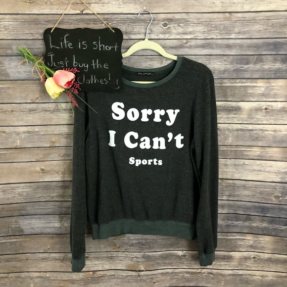 Wildfox Sweaters - Wildfox Sorry I Can’t Sports gray green sweater